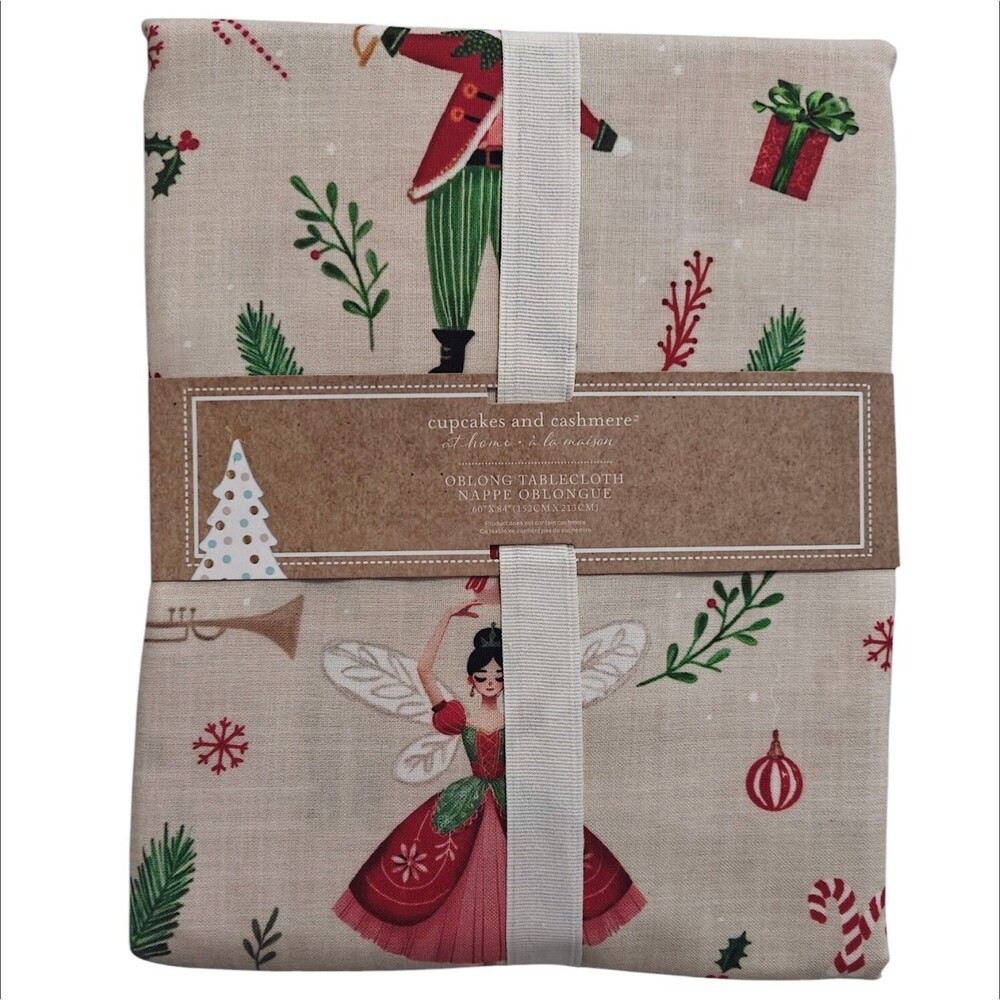 NEW Cupcakes and Cashmere Nutcracker Fairy Christmas Tablecloth 60 X 84 Oblong